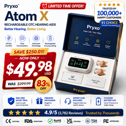 🔥 Only 2 Hours Left! 👂 Pryxo™ Atom X Smart Hearing Aids — Clearer Sound, More Comfortable Living 💖🔊